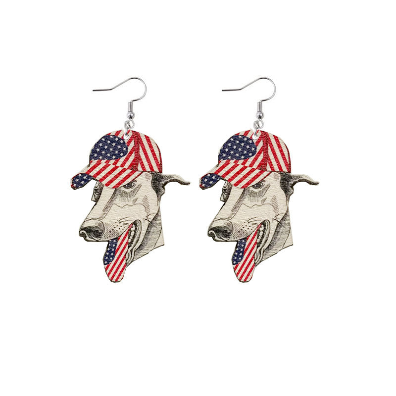 Wholesale of American Independence Day Wooden Pilot Dog Earrings